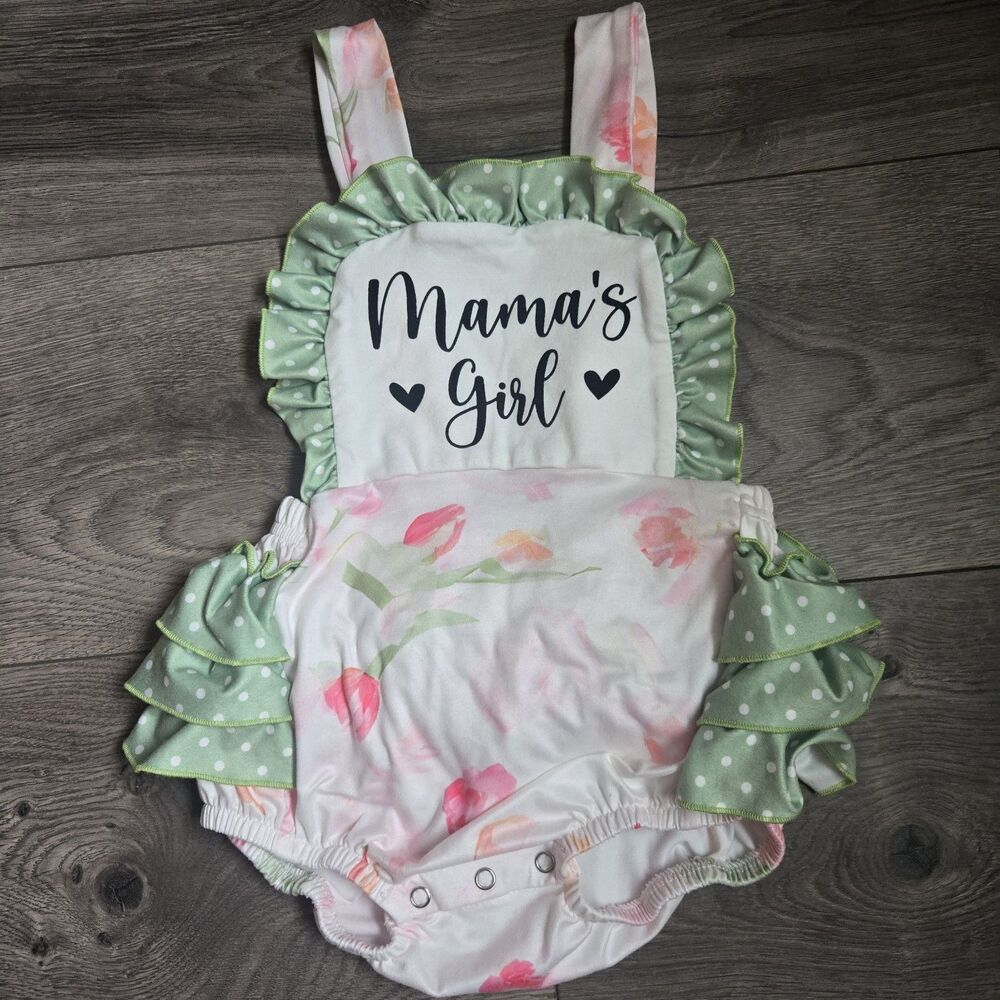 Marie Nicole Mamas Girl Tulip Floral Ruffle Baby Romper Sunsuit Polka Dot 18-24M